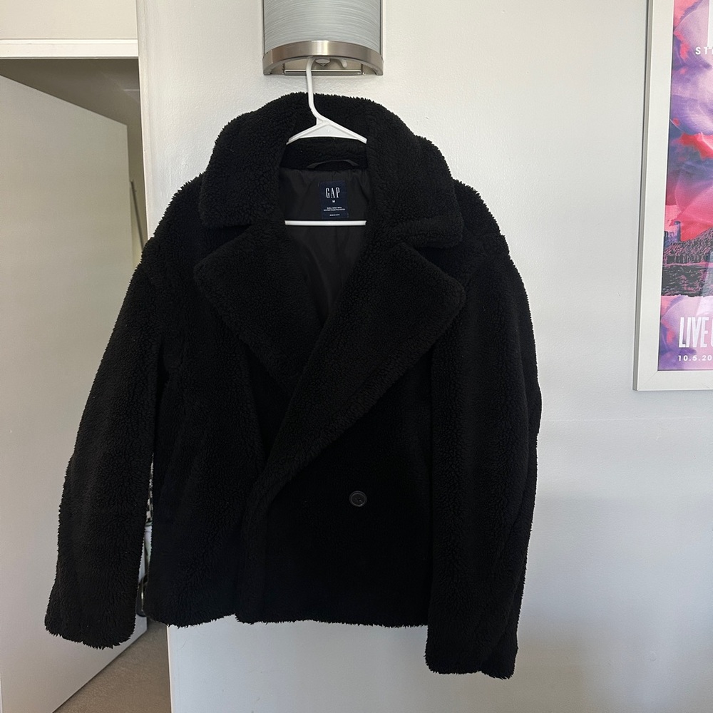 GAP Black Faux Fur Coat